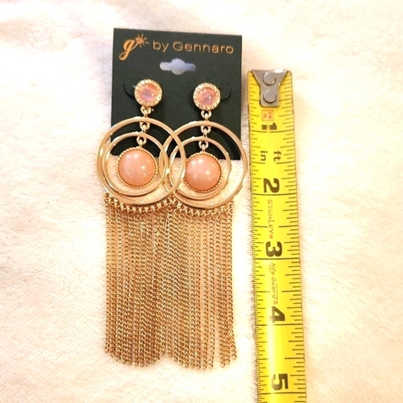 g by Gennaro Large Multi Hoop Gold Tone & Pink Center Fringe Statement Earrings - Picture 4 of 8